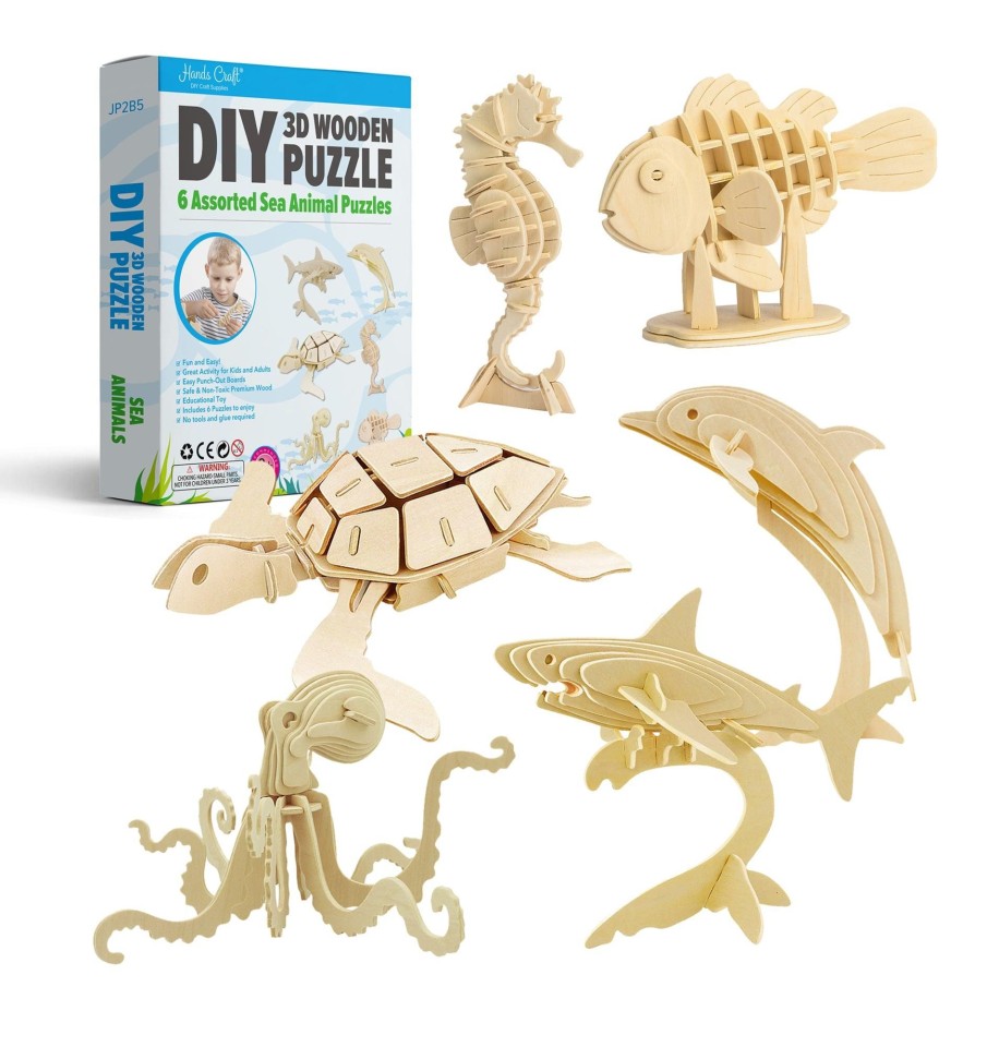 3D Puzzles Hands Craft US, Inc. | 3D Puzzle Wood Sea Animals (6 Pack Bundle)