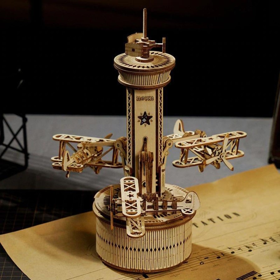 3D Puzzles Hands Craft US, Inc. | 3D Wooden Puzzle Music Box | Airplane-Control Tower