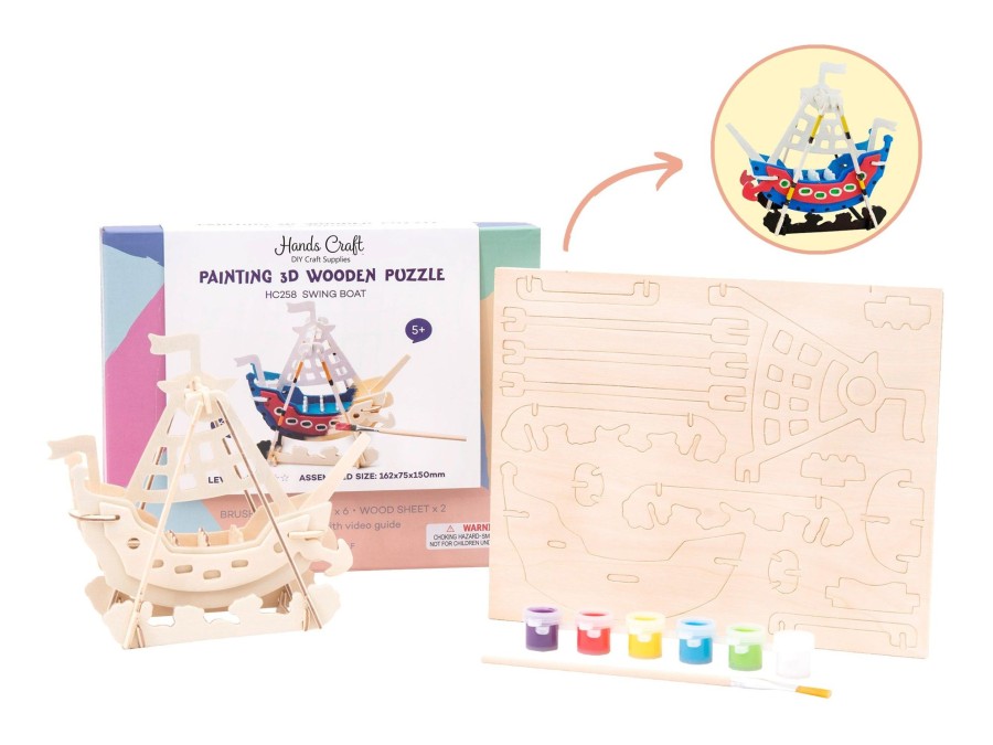 3D Puzzles Hands Craft US, Inc. | 3D Wood Puzzle + Paint Kit: Swing Boat