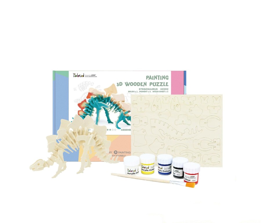 3D Puzzles Hands Craft US, Inc. | 3D Wood Puzzle + Paint Kit: Stegosaurus