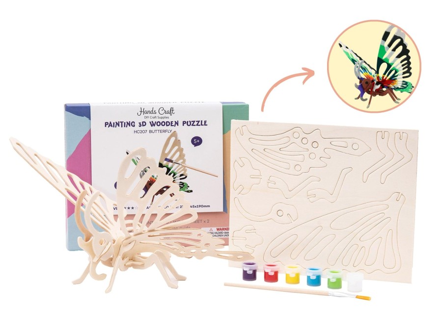 3D Puzzles Hands Craft US, Inc. | 3D Wood Puzzle + Paint Kit: Butterfly