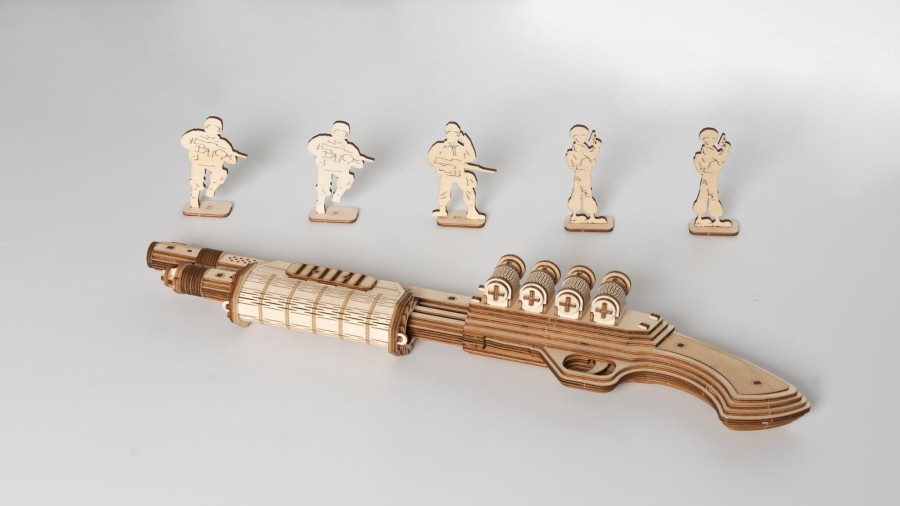 3D Puzzles Hands Craft US, Inc. | 3D Mechanical Wooden Puzzle | Rubber Band Pump Action Shotgun