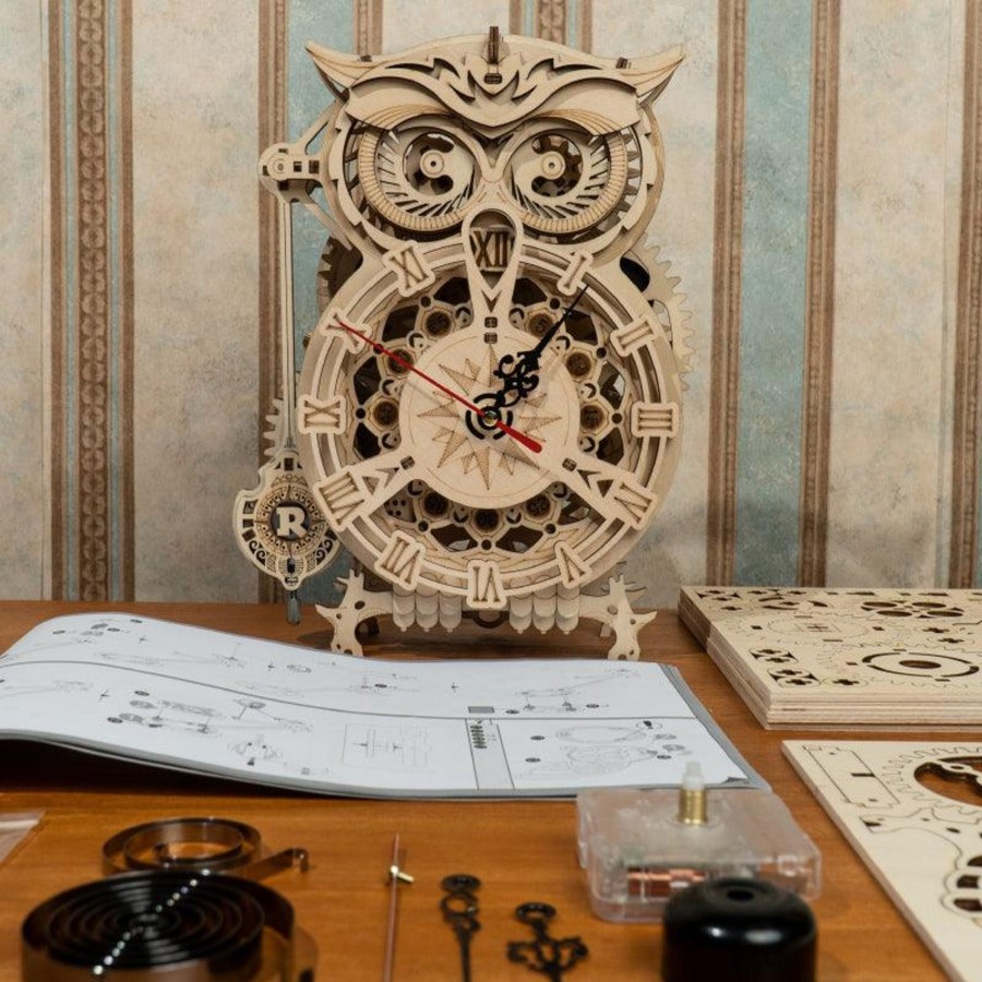 3D Puzzles Hands Craft US, Inc. | 3D Mechanical Wooden Puzzle: Owl Clock