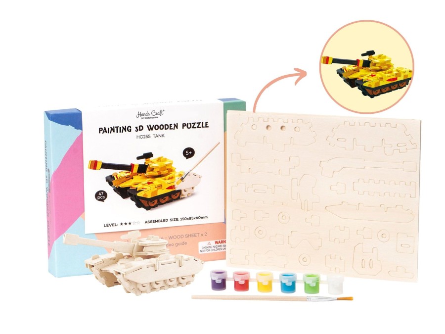 3D Puzzles Hands Craft US, Inc. | 3D Wood Puzzle + Paint Kit: Tank