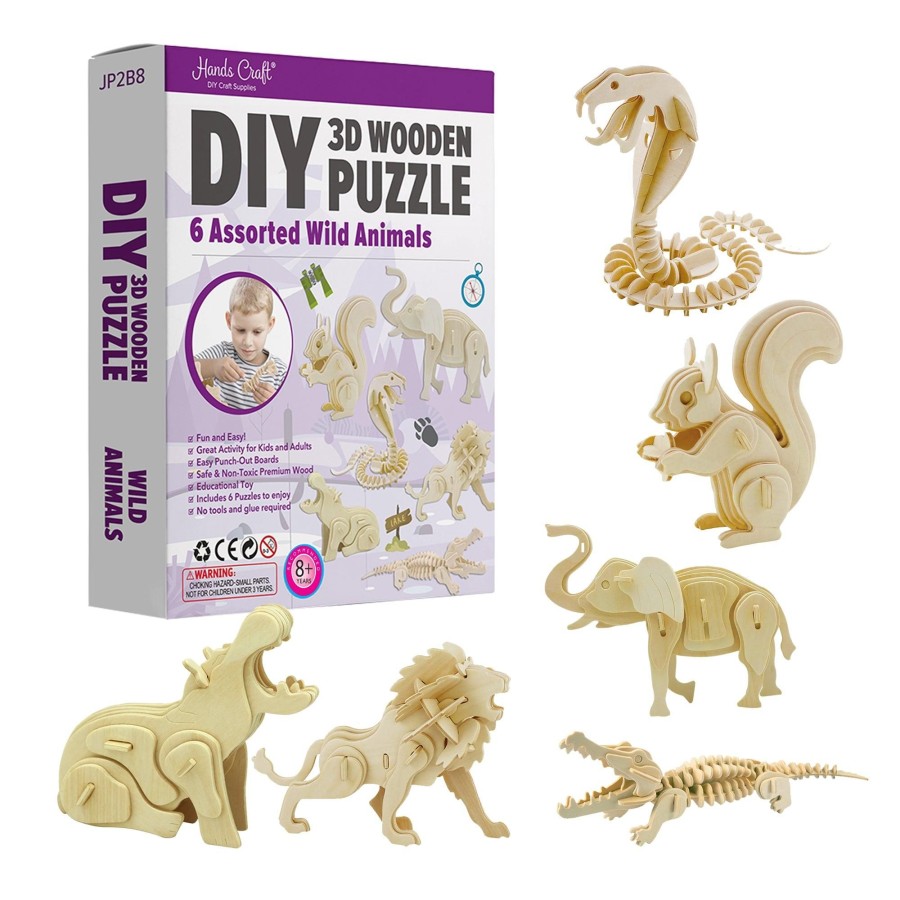 3D Puzzles Hands Craft US, Inc. | 3D Puzzle Wood Wild Animals (6 Pack Bundle)