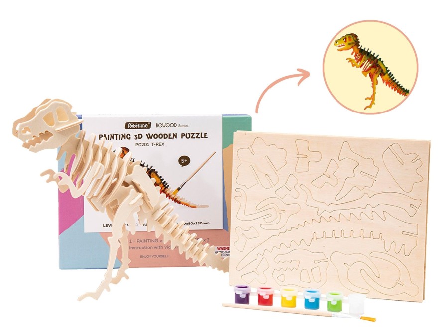 3D Puzzles Hands Craft US, Inc. | 3D Wood Puzzle + Paint Kit: T-Rex