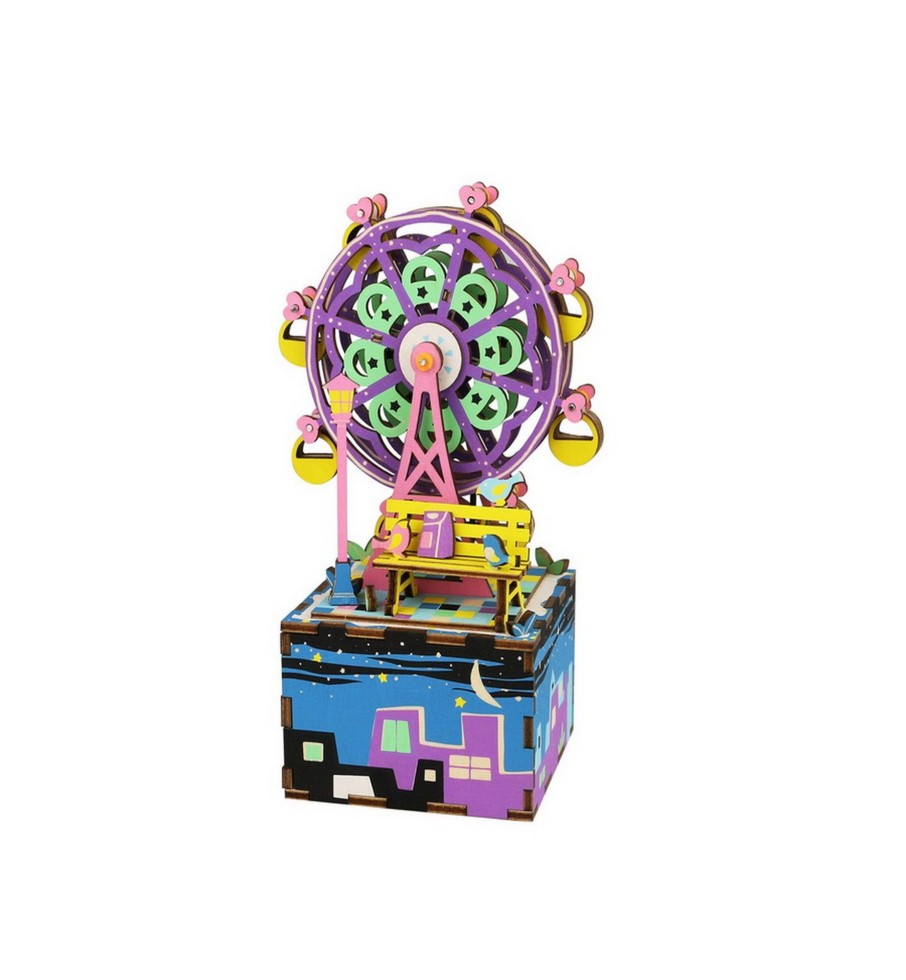 3D Puzzles Hands Craft US, Inc. | 3D Wooden Puzzle Music Box | Ferris Wheel Purple