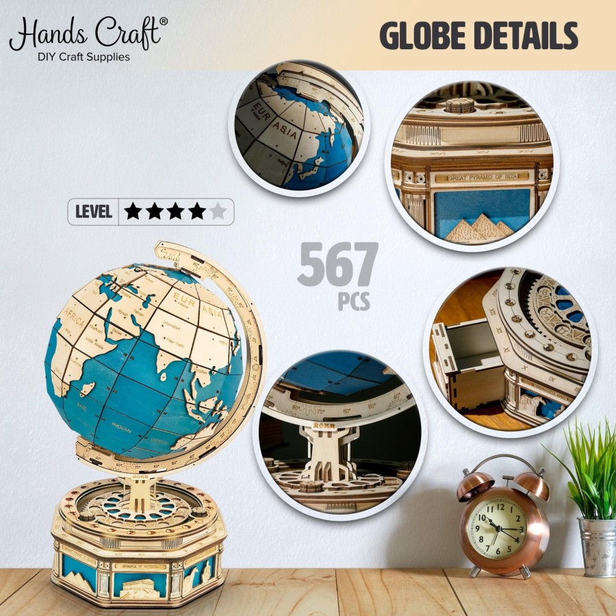 3D Puzzles Hands Craft US, Inc. | 3D Mechanical Wooden Puzzle | Globe Earth Model